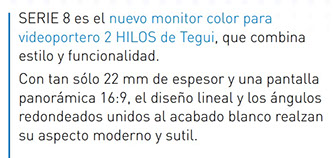 Características de monitores de videoporteros Tegui